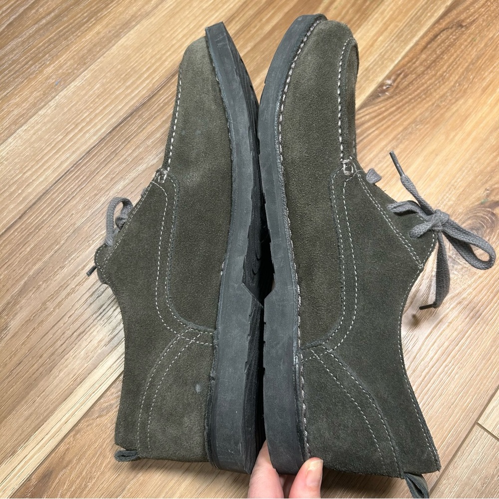 LL bean mens suede Oxford lace up toe top shoes size 12W Ee moc toe green gray - Picture 4 of 11